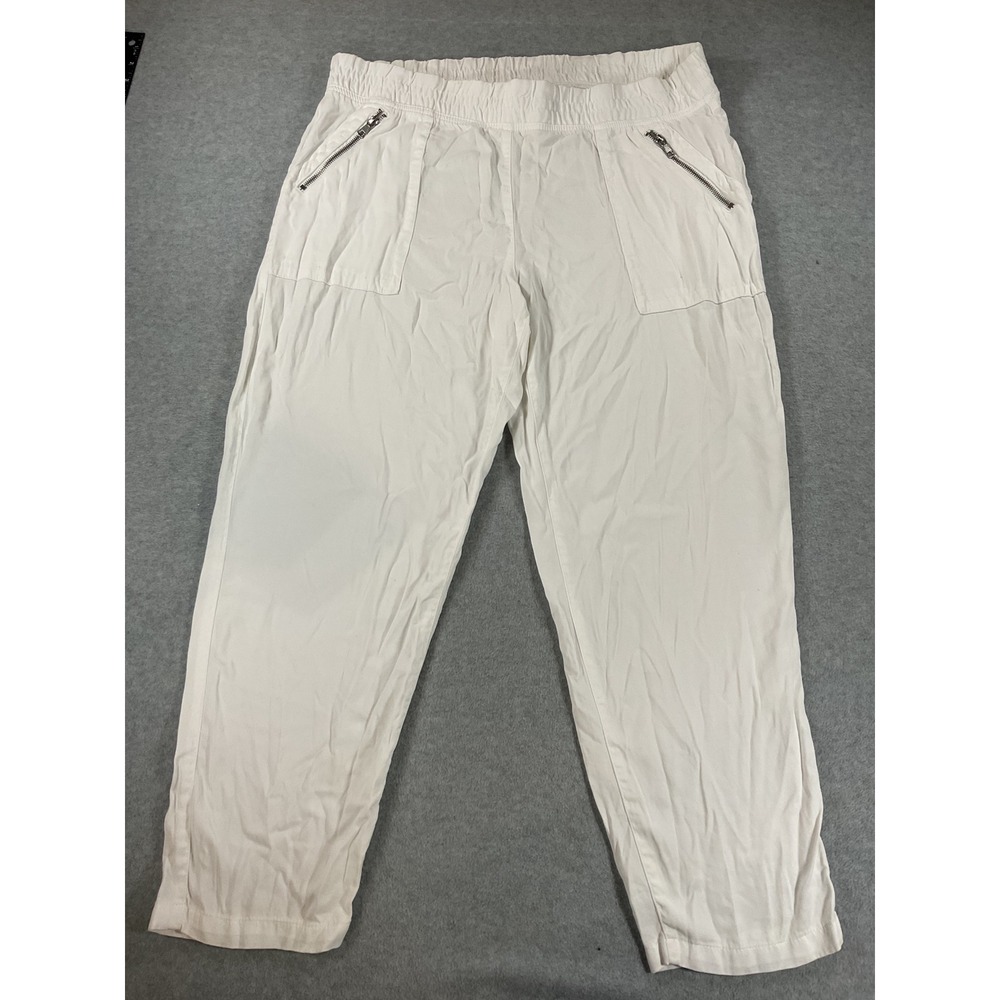 Chicos White Ankle Pants Elastic Waist Zipper Pockets Size 2.5 XL 2871